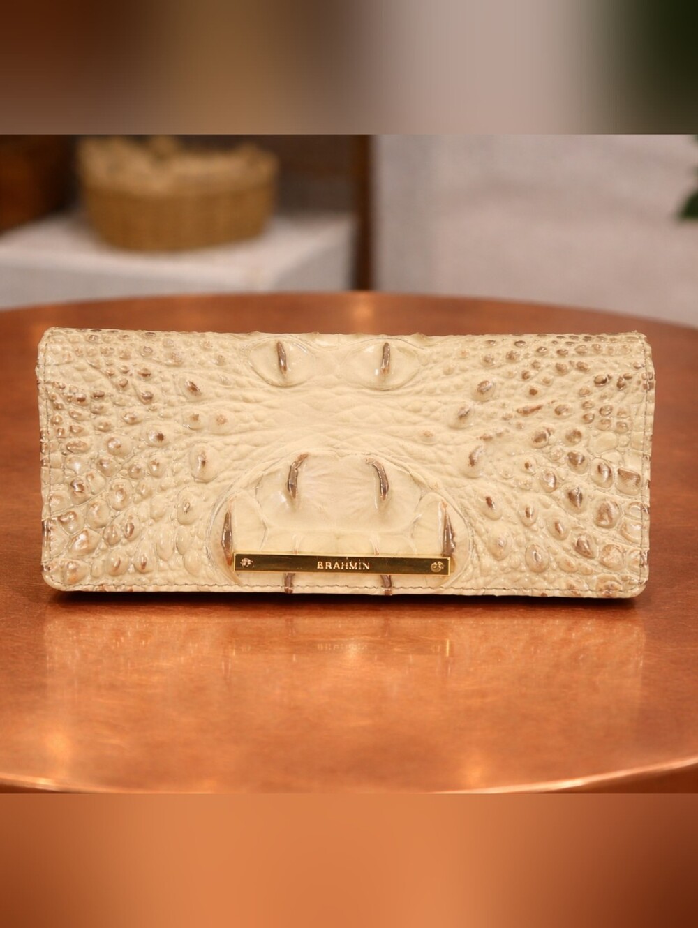Brahmin Cream & Grey Ady Wallet with Gold Accent